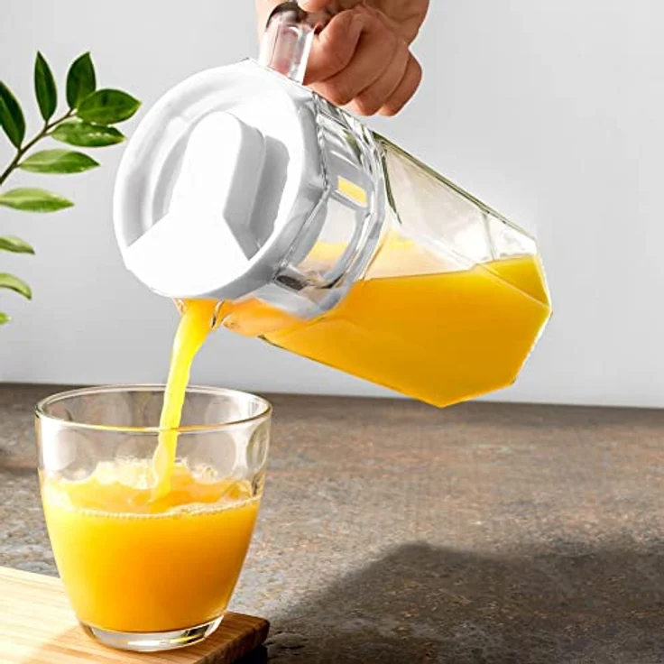 Vilde Glaskaraffe Mit Deckel 1,5 L - Hochwertiger Wasserkrug Aus Transparentem Glas - Praktischer Griff & Konturierter Ausgießer - Ideal Für Wasser/Saft- Spülmaschinenfest & Kühlschrankgeeignet – Bild 4