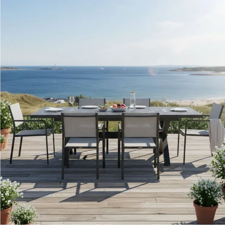 osoltus Gartentisch Alu Ausziehtisch Keramikfliesen 202/263 x 101 cm Dunkelgrau – Bild 1