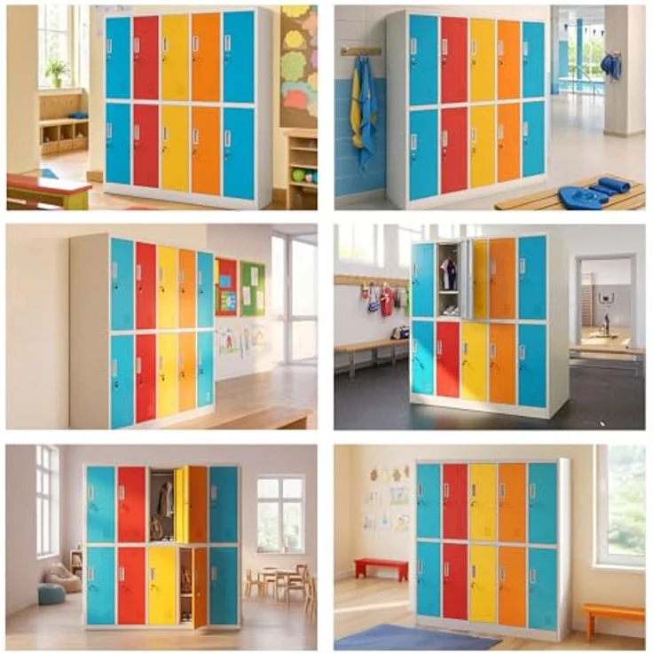 Jan Nowak Schließfachschrank Metall 10 Fächer Schulschrank 150x136x45 cm | Wertfachschrank, Garderobenschrank, Stahlspind abschließbar, pulverbeschichtet, für Schule, Kindergarten, Umkleide – Bild 12