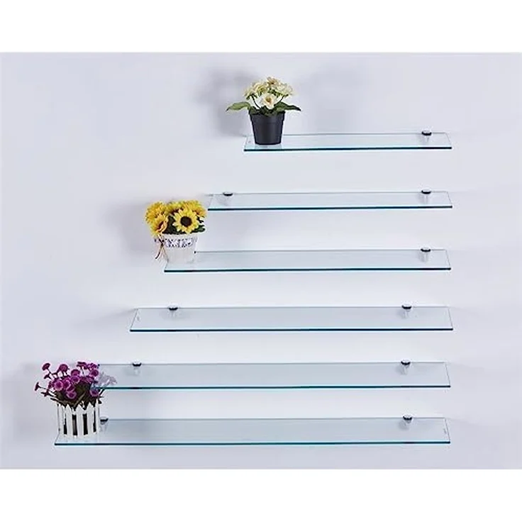 HOOZ Wandregal aus Sicherheitsglas mit Halterung - Klarglas - 80 x 18 x 0,6 cm, 1-tlg, mit geschliffenen Kanten – Bild 1