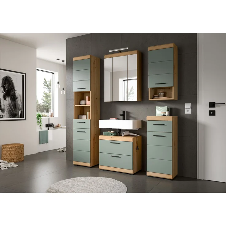 Xonox Scout Badkombination (B/H/T: 60x191x34 cm) in Salbei und Artisan Eiche Nachbildung – Bild 5