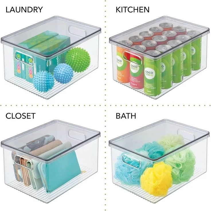 Aufbewahrungsbox + Deckel Organizer mDesign stapelbar 4er Set rauch/transparent – Bild 6