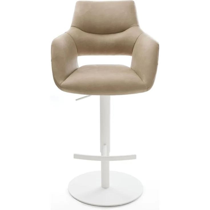 Barstuhl Yago-Flex Mikrofaser Beige Vintage Drehfuß höhenverstellbar Metall Weiß Taschenfederkern – Bild 3