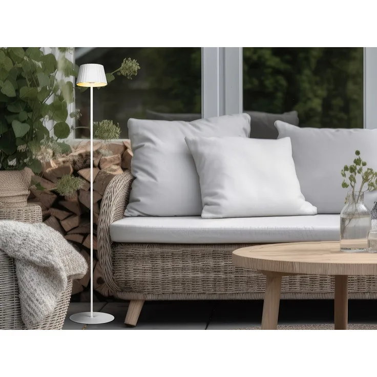 'Suarez' Akku Stehlampe, für Outdoor, kabellos in Weiß, klein 123cm