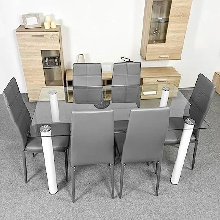 Homey Packung mit 6 gepolsterten Stühlen für Wohnzimmer, Esszimmer, grau, Modell Alva, Aluminium, 38,5 cm (B) x 40 cm (T) x 97 cm (H) – Bild 2