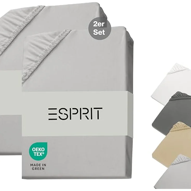 Esprit Spannbettlaken PREMIUM Spannbettlaken, 95% Baumwolle, 5% Elasthan, Gummizug: rundum, (2 Stück), 100 x 200 cm - 2er Set in Grau – Bild 2