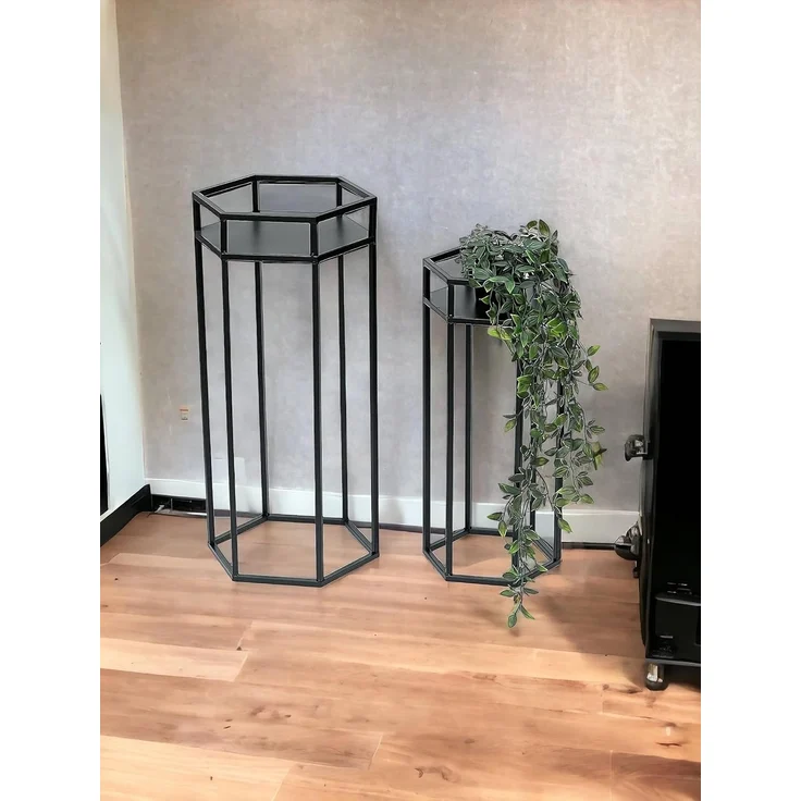 DanDiBo Blumenhocker Metall Schwarz 6eck Blumenständer Beistelltisch 96453 2er Set Pflanzenständer Blumensäule Modern Pflanzenhocker – Bild 6