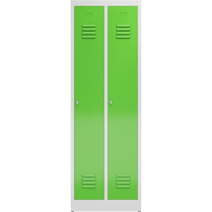 ClassiX Garderobenschrank, 2 Abteile, 1800 x 590 x 500 mm, lichtgrau/gelbgrün