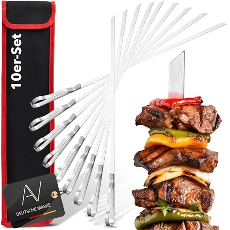 AVANA Grillspieß lange Spieße aus Edelstahl wiederverwendbar Grill 43cm Fleischspieße (10-St), für Fleisch & Gemüse – Bild 1