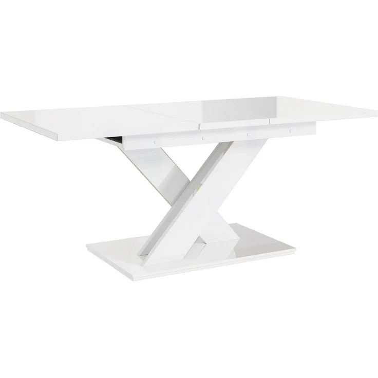 Home Collective Esstisch ausziehbar Tisch Küchentisch Esszimmertisch Ausziehtisch (Esszimmer Küche Wohnzimmer Esstisch erweiterbar), modernes Design mit X-Gestell, 140-180x80 cm Weiß glänzend – Bild 2
