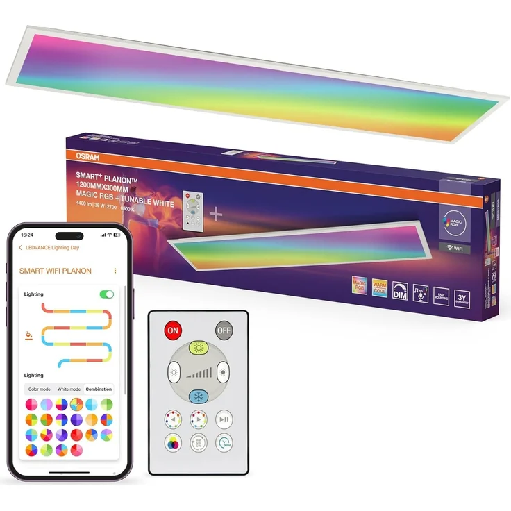 OSRAM SMART + WIFI PLANON MAGIC LED Panelleuchte, weiß, 36W, 3600lm, Weißlichtfunktion, dimmbar, dynamischer Magic-RGB Lichteffekt, lange Lebensdauer, App-steuerbar, einfache Montage, 2700-6500K – Bild 1