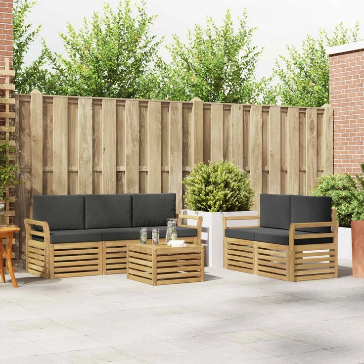 vidaXL Outdoor-Sofagarnitur 6 stk. 5-Sitzer Weiß und Anthrazit 3391397 – Bild 1
