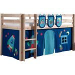 Spielbett Pino mit Textilset Vorhang und 3 Taschen "Astro", Kiefer massiv natur