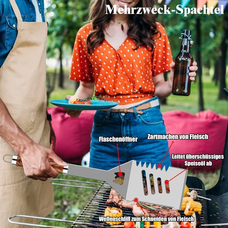 LuxusKollektion Grillbesteck-Set, 30-teilig, Edelstahl silber / Holz natur – Bild 3