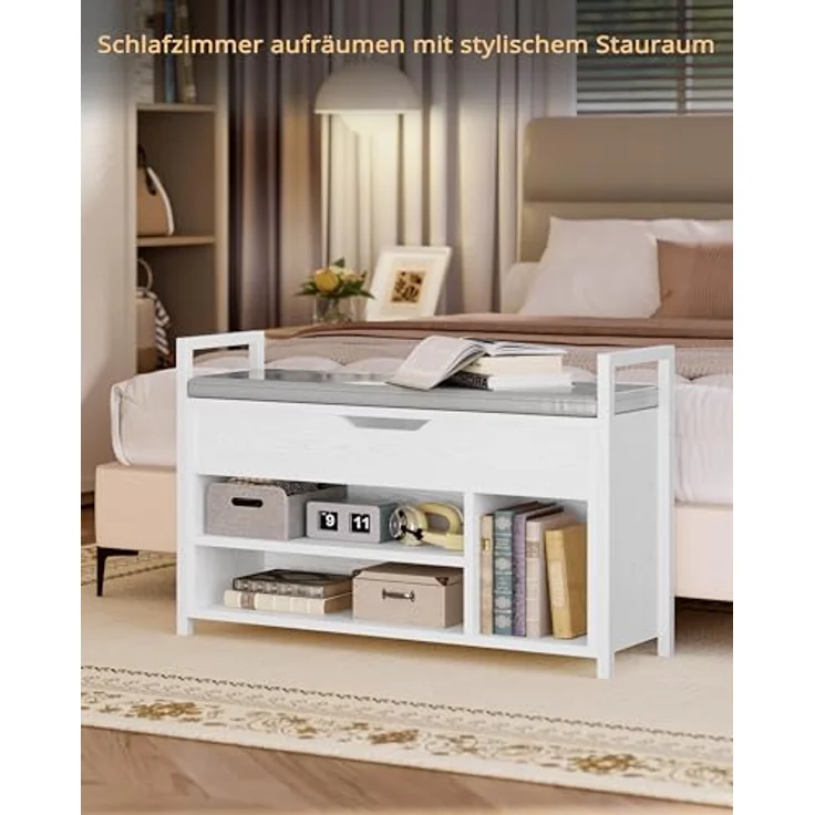 IRONCK Schuhbank mit Sitzfläche, Sitzbank mit Stauraum, Schuhschrank, offene Fächer, Metall Rahmen, Kunstleder, 130kg belastbar, Schuhregal für Eingang,Flur,Wohnzimmer,Schlafzimmer (Weiß) – Bild 8