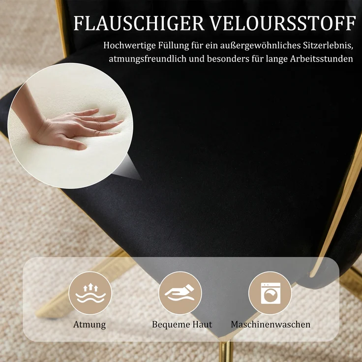 LVHOM Esszimmerstuhl 2er-Set, 180° drehbar mit runden Rückenlehne, Wohnzimmerstuhl aus Samt, bis 150 kg, für Homeoffice – Bild 8