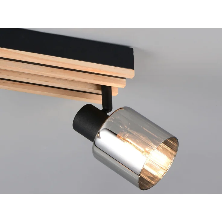 Deckenstrahler TRAVIA 2-flammig, Rauchglas Schwarz & Holzlamellen, Breite 38,5cm – Bild 5