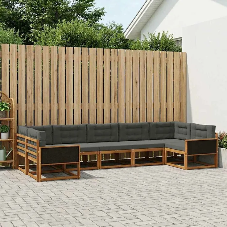 vidaXL Outdoor-Sofagarnitur 7 stk. 7-Sitzer Natur und Anthrazit 3382855