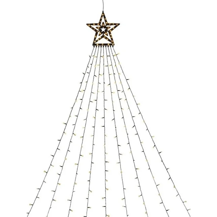 KONSTSMIDE LED-Lichtervorhang Triangel, 304-flammig, LED Lichtervorhang mit Stern, 304 bernsteinfarbene Dioden, H. 2,7 m – Bild 4