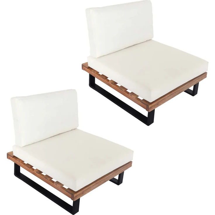 2er-Set Lounge-Sessel HWC-H54, Garten-Sessel, Spun Poly Akazie Holz FSC-zertifiziert Alu ~ hellbraun, Polster cremeweiß – Bild 9