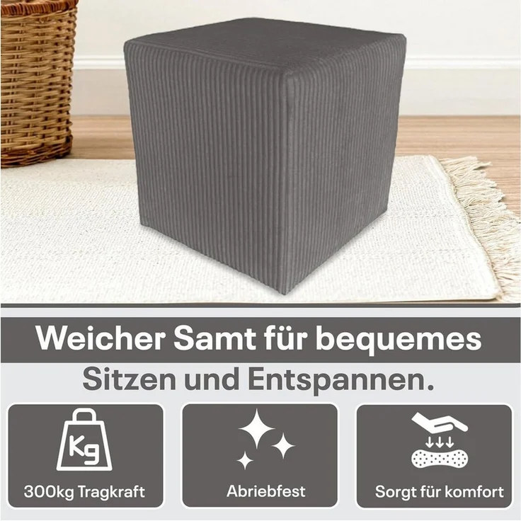 Best for Home Sitzwürfel Pouf Hocker – Samt, Fußhocker & Sitzpuff (Sitzwürfel / Pouf Hocker, 1 St, 1x Sitzwürfel / Pouf Hocker), multifunktional, Dekoelement, kompakt, weich gepolstert – Bild 4