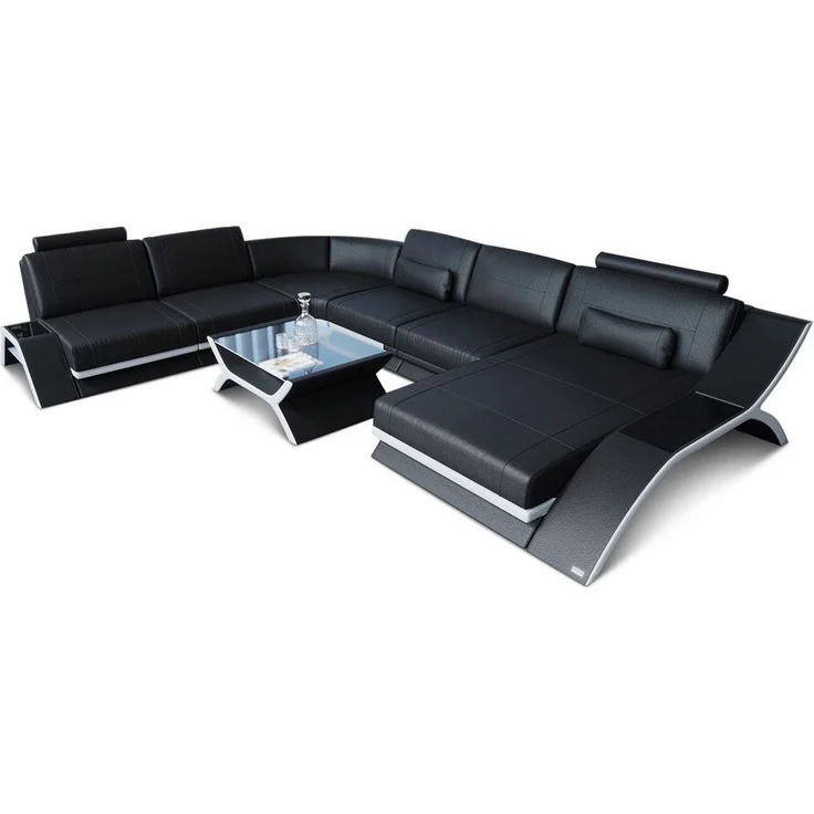 Sofa Dreams - XXL Wohnlandschaft Calabria – Leder Luxus - Büffelleder - weiß-schwarz - Links – Bild 9