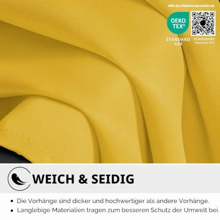 Deconovo Blickdichte Gardinen Ösenvorhang Vorhänge Thermovorhang Wohnzimmer, 242x132cm(HöhexBreite), Senfgelb, 2er Set – Bild 6