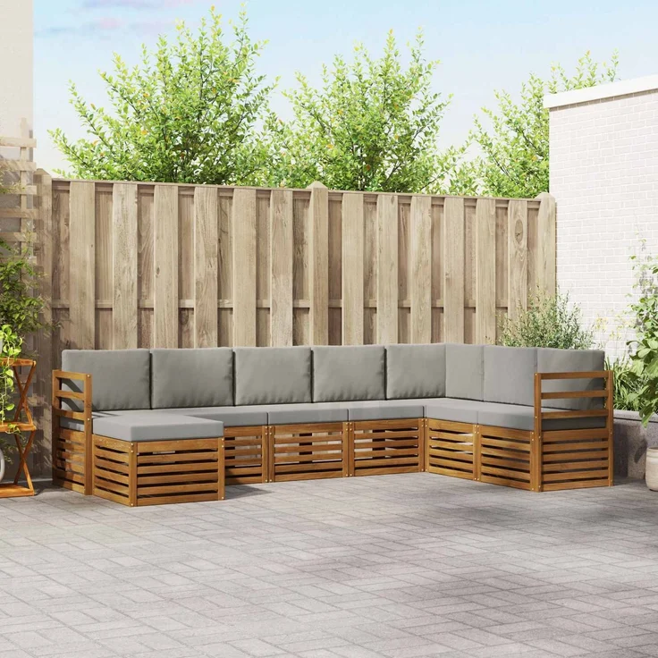vidaXL Outdoor-Sofagarnitur 8 stk. 8-Sitzer Natur und Hellgrau 3375271 – Bild 1