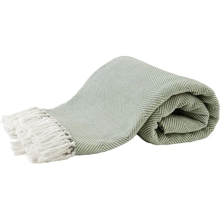 Hahn Plaid Wohndecke Tagesdecke mit Fransen 220x250 wollweiß oliv 515001-50