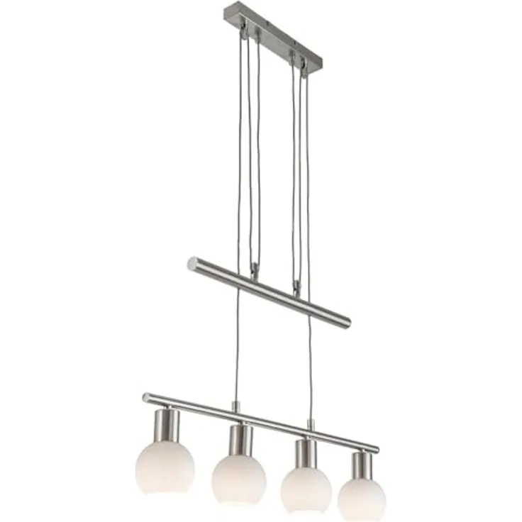 LED Hängelampe, nickel matt, Glas opal, höhenverstellbar, H 160 cm