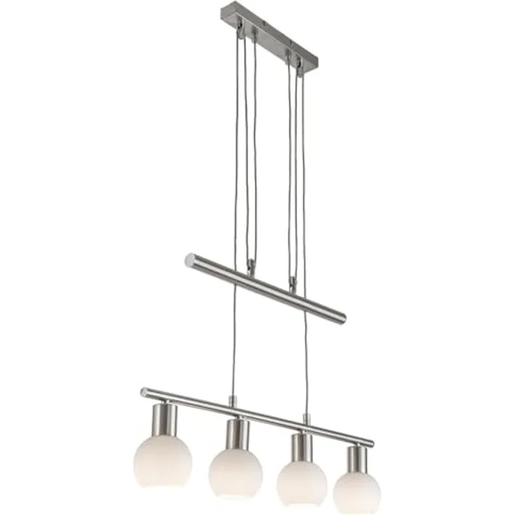 LED Hängelampe, nickel matt, Glas opal, höhenverstellbar, H 160 cm – Bild 1
