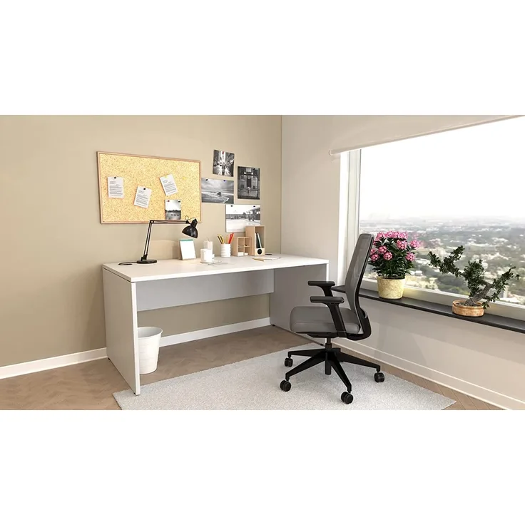 Furni24 Schreibtisch mit 2 Kabeldurchlässen, Holz Grau, 160 x 80 x 75 cm