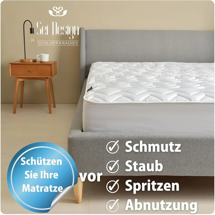 Matratzenschoner Topper 160x200 Premium Matratzenschutz SEI Design, Bettauflage ergonomisch gesteppt mit 4X Gimmu Befestigung – Bild 6