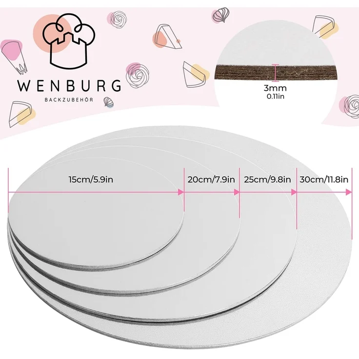Wenburg Tortenplatte 4er-Set Tortenplatten, Pappe, Cake-Board Tortenteller beidseitig verwendbar Tortenplatte Pappe – Bild 2