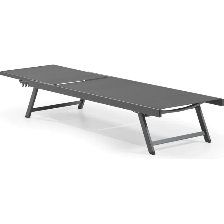 LECO Sonnenliege ELINA, Füße klappbar, 5-fach verstellbare Rückenlehne, Aluminiumgestell anthrazit, Kunststoffgewebe anthrazit, 192x60x96 cm – Bild 2