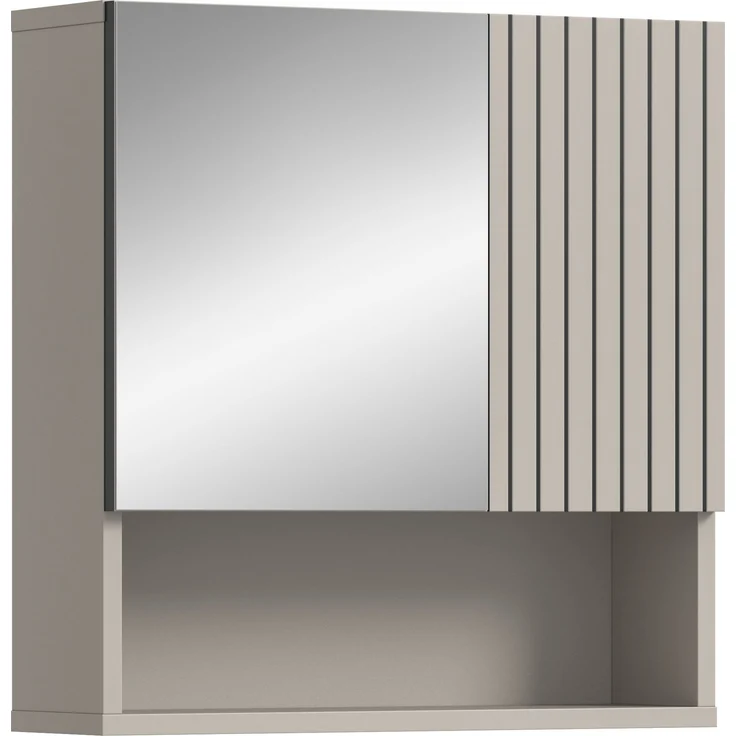 xonox. home – Spiegelschrank Mone 60 x 55 x 17 cm in Kaschmir Nachbildung – Badspiegel mit 1 Spiegeltür, 4 geschlossenen & 1 offenem Fach – Stilvolle Optik, kompakt & eine perfekte Ergänzung für Ihr Bad – Bild 1