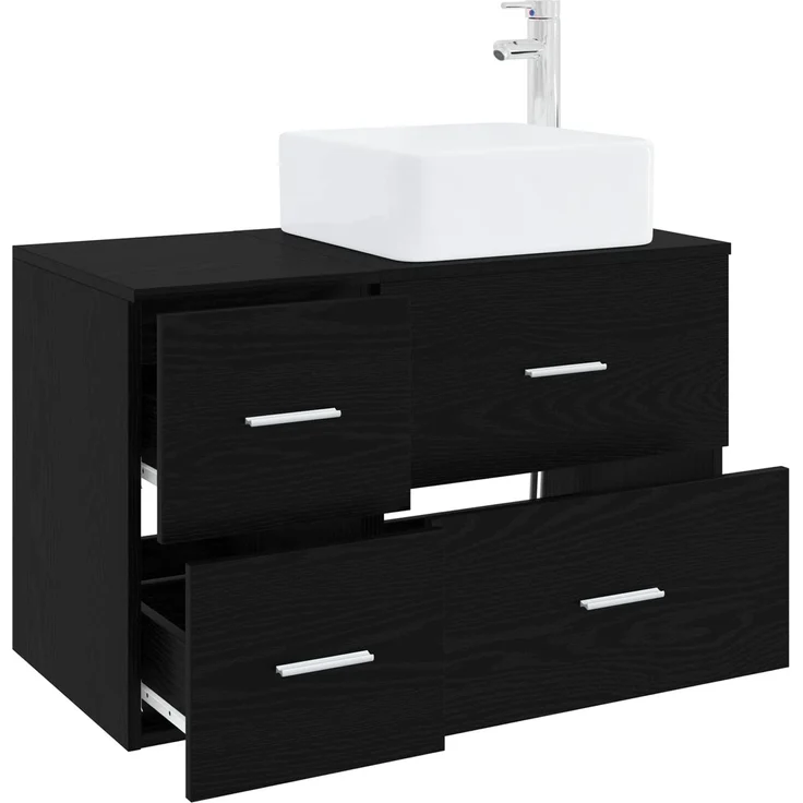 vidaXL Wandmontiertes Badezimmermöbel-Set 2 stk. Schwarze Eiche 3403977 – Bild 3