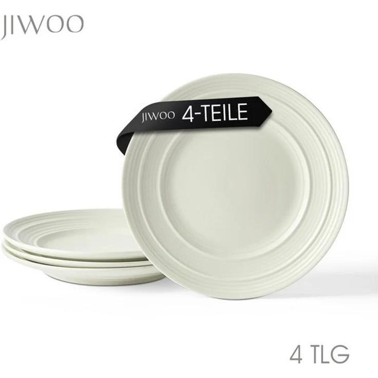 JIWOO Teller 4er Ø21,4cm, Salatteller Frühstücksteller Pastateller Dessertteller, (4 St), Keramik Hochwertiges Tellerset Weiß Mikrowellen spülmaschinenfest – Bild 4