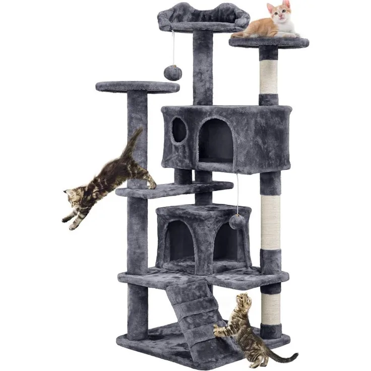 Yaheetech Kratzbaum Stabiler Katzenbaum Katzenkratzbaum Katzenmöbel, Kletterbaum für Katzen Höhe 137 cm, Dunkelgrau