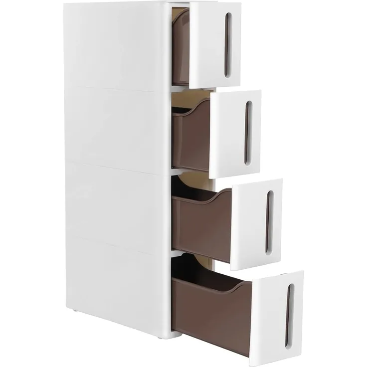 Songmics 'Vasagle' Kunststoffregal mit 4 Ebenen, platzsparend, weiß/braun, 45 x 17 x 84 cm