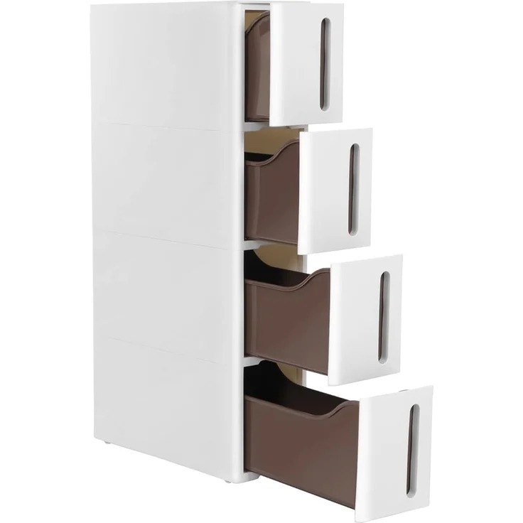 Songmics 'Vasagle' Kunststoffregal mit 4 Ebenen, platzsparend, weiß/braun, 45 x 17 x 84 cm – Bild 1