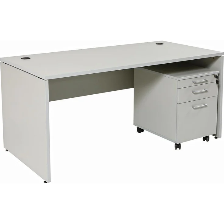 Schreibtisch Nuvi, 160 cm x 80 cm x 75 cm, grau Dekor inkl. Kabelkanal und Monitorständer – Bild 3