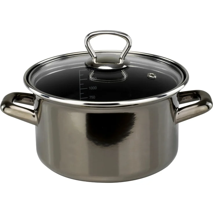Bemus Emaille Kochtopf-Set BLACK PEARL 7tlg, anthrazit glänzend – Bild 4