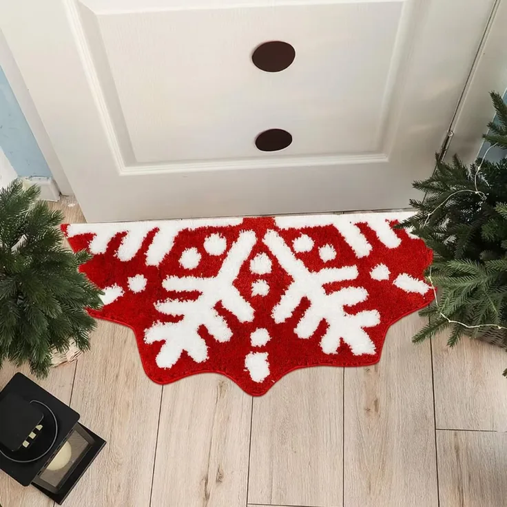 ABC Weihnachtsfußmatte, Willkommensmatte, rutschfeste Türdekoration – rote Schneeflocke