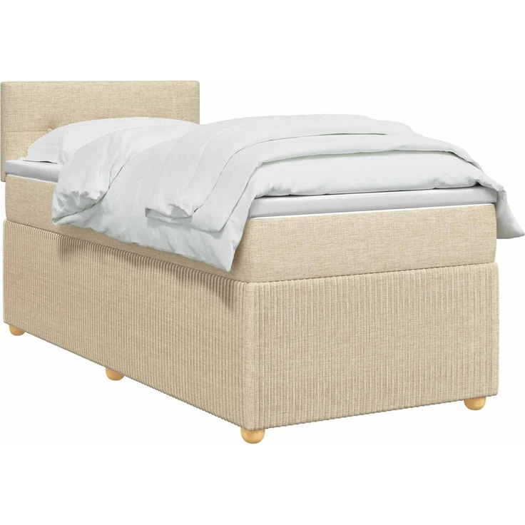 vidaXL Boxspringbett mit Matratze mit Kopfteil Creme 90 x 200 cm Stoff 3451382 – Bild 3