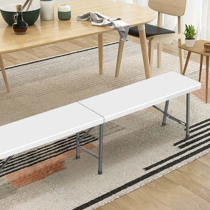 Todeco klappbarer Gartenbank 2er Set 183 x 43 x 30 cm, Bierbank Metall, Partybank für Camping BBQ Party Buffet Hochzeit, Weiß – Bild 9