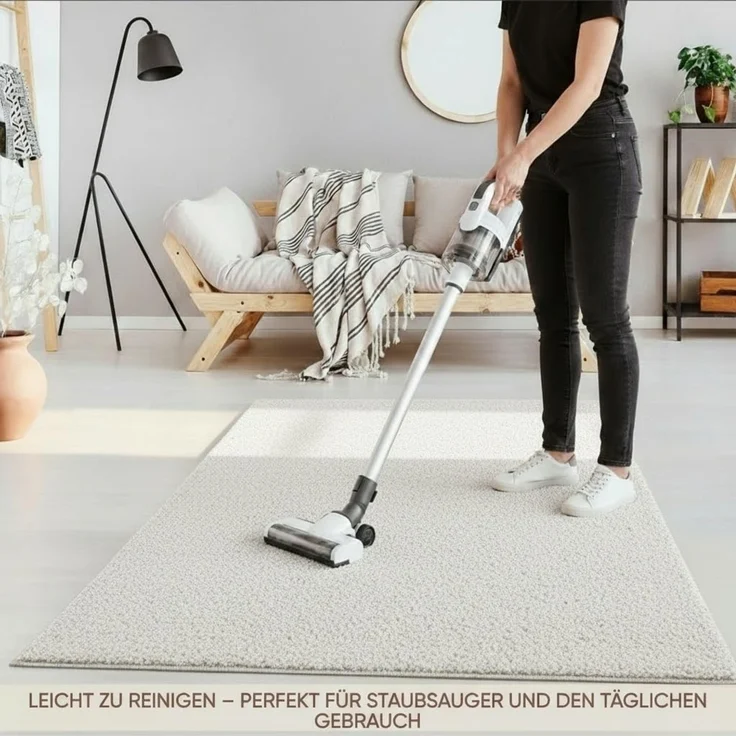 Fashion4Home Teppich Wohnzimmer – Einfarbig Teppich, Uni Teppich fürs Kinderzimmer, Schlafzimmer, Arbeitszimmer, Büro, Flur und Küche - Kurzflor Teppich Cream-Weiß, Größe: 200x290 cm – Bild 6