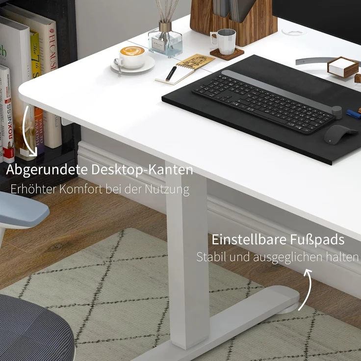 Vinsetto Schreibtisch Höhenverstellbares Stehpult mit 2 Haken, elektrisch (Laptoptisch, 1-St, Computertisch), für Wohnzimmer, Arbeitszimmer, Weiß – Bild 8
