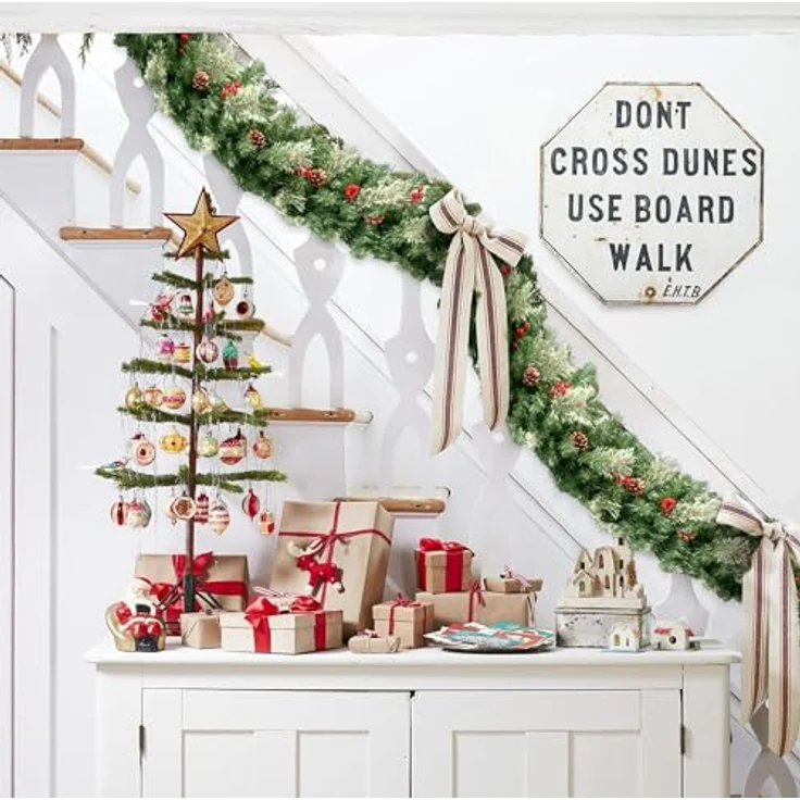 Uten künstliche Tannengirlande, Girlande 2.2m mit roter Beeren und Tannenzapfen, Weihnachtsdeko für Treppe, Tür – Bild 8