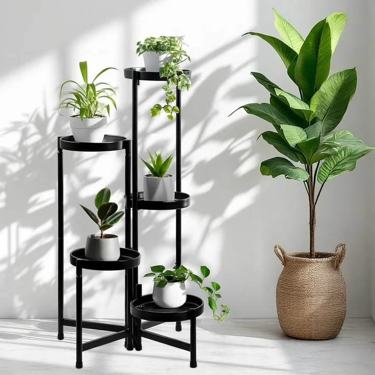 Spetebo Blumenständer Metall Pflanzenständer mit 5 Etagen - 80 x 47 cm (Anzahl, 1 St, Stück), zum Ausklappen – Bild 3